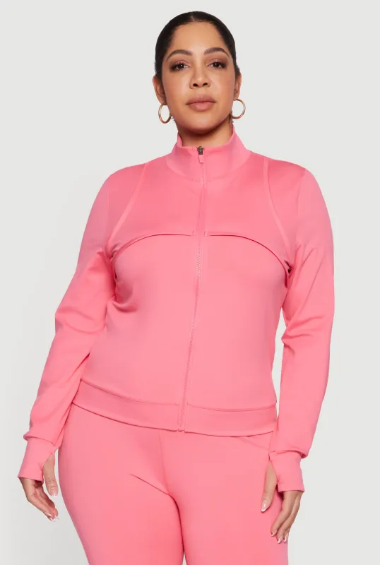 Plus Size Long Sleeve Mock Neck Yoga Jacket with Thumb Holes sold by Rainbow