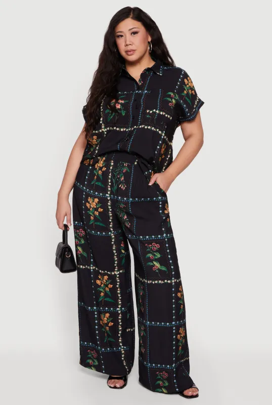 Plus Size Floral Wide Leg Pull On Pants sold by Rainbow