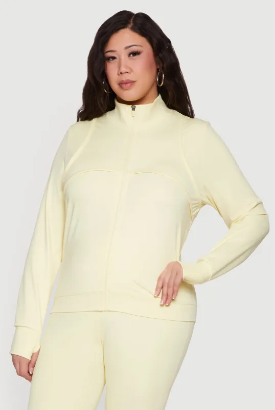 Plus Size Long Sleeve Mock Neck Yoga Jacket with Thumb Holes sold by Rainbow
