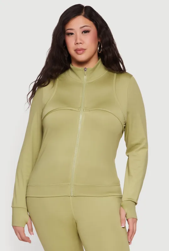 Plus Size Long Sleeve Mock Neck Yoga Jacket with Thumb Holes sold by Rainbow