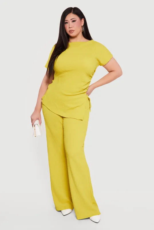 Plus Size Textured Knit High Waisted Wide Leg Pants sold by Rainbow