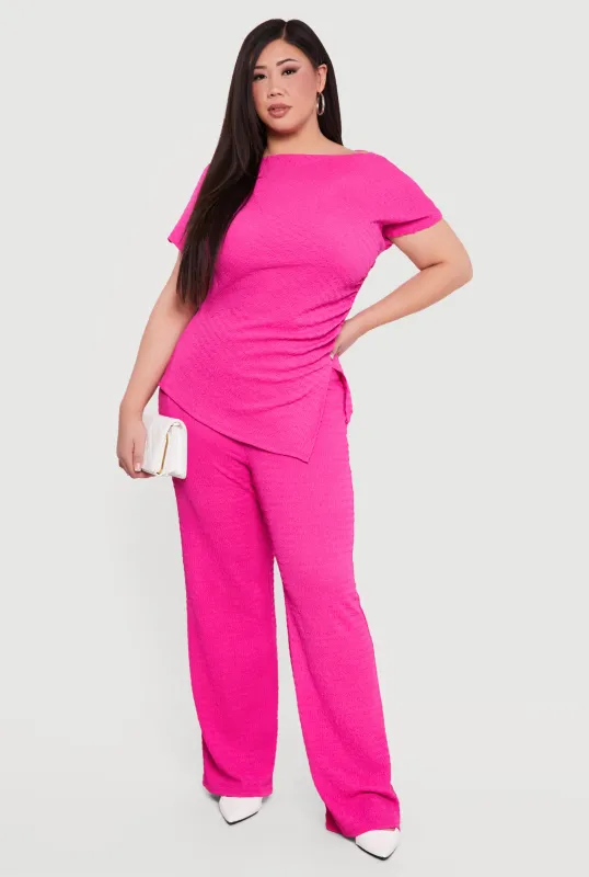 Plus Size Textured Knit High Waisted Wide Leg Pants sold by Rainbow