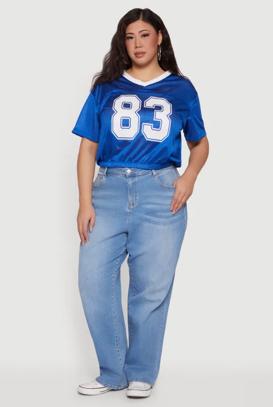 Plus Size Contrast Trim Bubble Hem Graphic Mesh Jersey sold by Rainbow