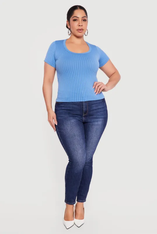 Plus Size Ribbed Knit Scoop Neck Shirt sold by Rainbow