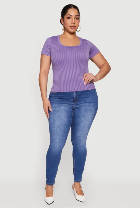 Plus Size Ribbed Knit Scoop Neck Shirt sold by Rainbow