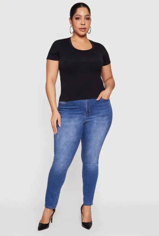 Plus Size Ribbed Knit Scoop Neck Shirt sold by Rainbow