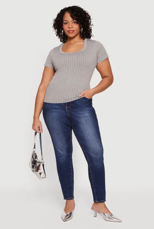 Plus Size Ribbed Knit Scoop Neck Shirt sold by Rainbow