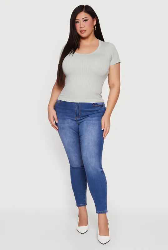 Plus Size Ribbed Knit Scoop Neck Shirt sold by Rainbow