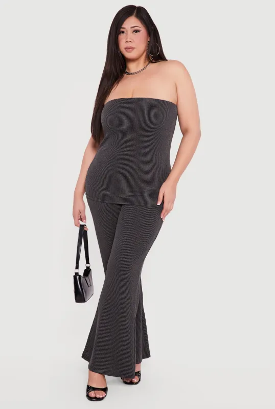 Plus Size Rib Knit Pull On Flare Pants sold by Rainbow