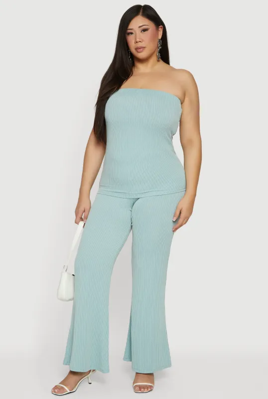 Plus Size Rib Knit Pull On Flare Pants sold by Rainbow