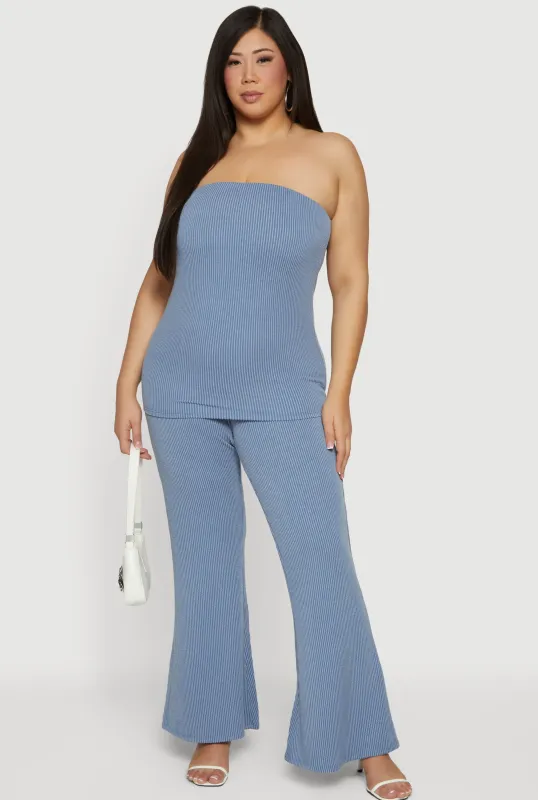 Plus Size Rib Knit Pull On Flare Pants sold by Rainbow