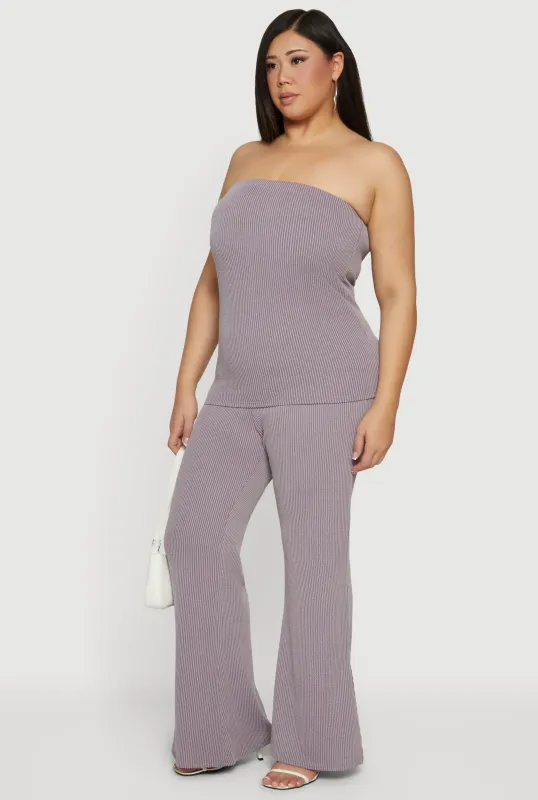 Plus Size Rib Knit Pull On Flare Pants sold by Rainbow