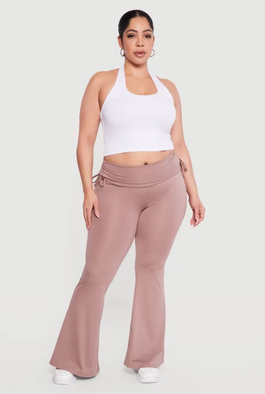 Plus Size Drawstring Fold Over Waist Flare Leg Pants sold by Rainbow