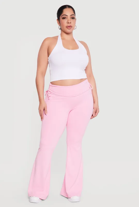 Plus Size Drawstring Fold Over Waist Flare Leg Pants sold by Rainbow