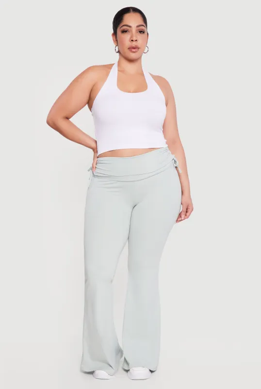 Plus Size Drawstring Fold Over Waist Flare Leg Pants made by Rainbow