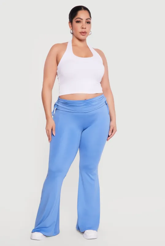 Plus Size Drawstring Fold Over Waist Flare Leg Pants sold by Rainbow