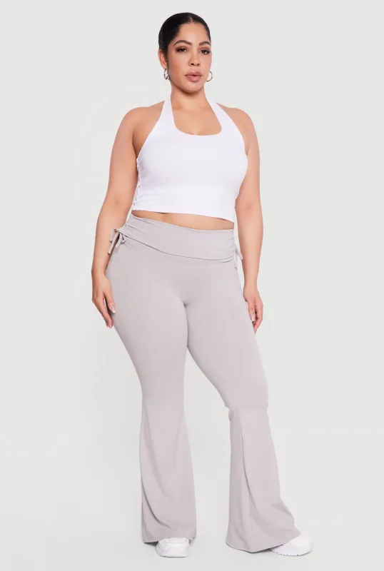 Plus Size Drawstring Fold Over Waist Flare Leg Pants sold by Rainbow