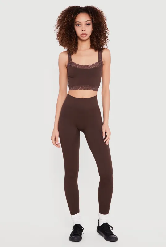 Lace Trim Cropped Cami and Leggings Set sold by Rainbow