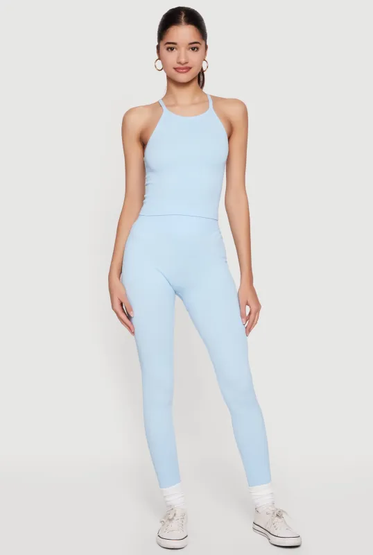 High Neck Racerback Tank Top and Leggings Set sold by Rainbow