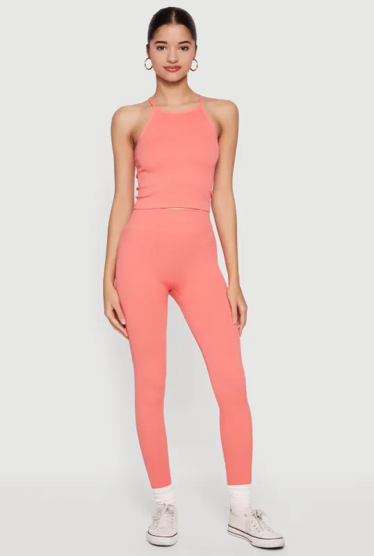 High Neck Racerback Tank Top and Leggings Set sold by Rainbow