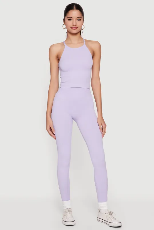 High Neck Racerback Tank Top and Leggings Set sold by Rainbow