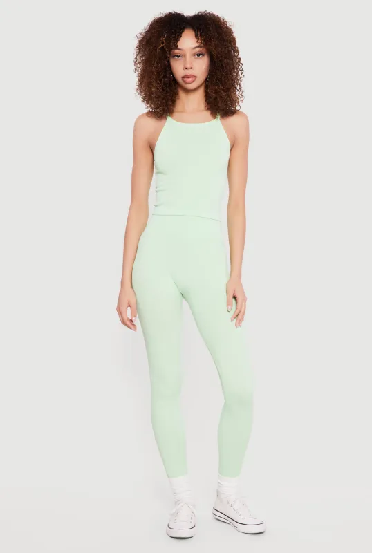 High Neck Racerback Tank Top and Leggings Set sold by Rainbow