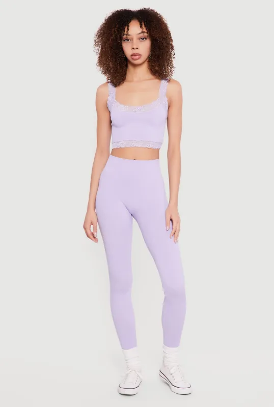 Lace Trim Cropped Cami and Leggings Set sold by Rainbow
