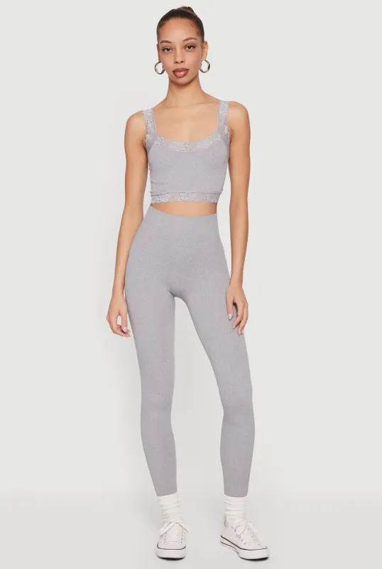 Lace Trim Cropped Cami and Leggings Set sold by Rainbow