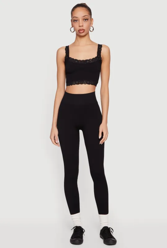 Lace Trim Cropped Cami and Leggings Set sold by Rainbow