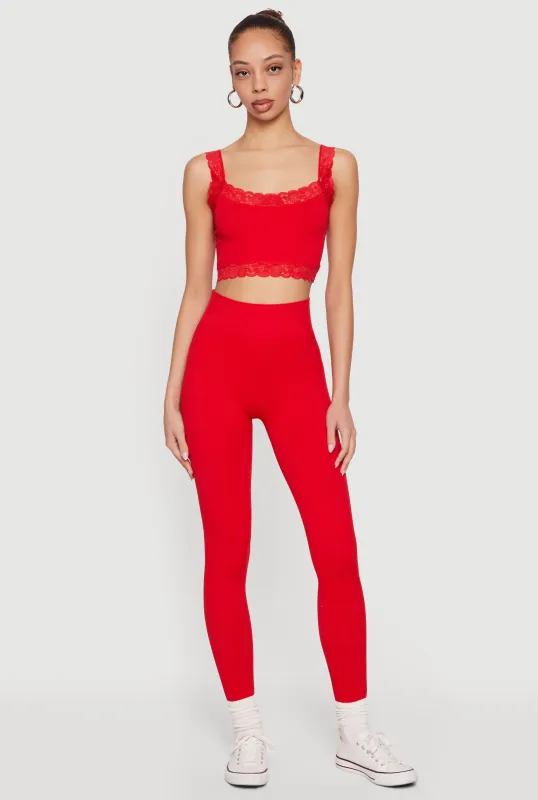 Lace Trim Cropped Cami and Leggings Set sold by Rainbow