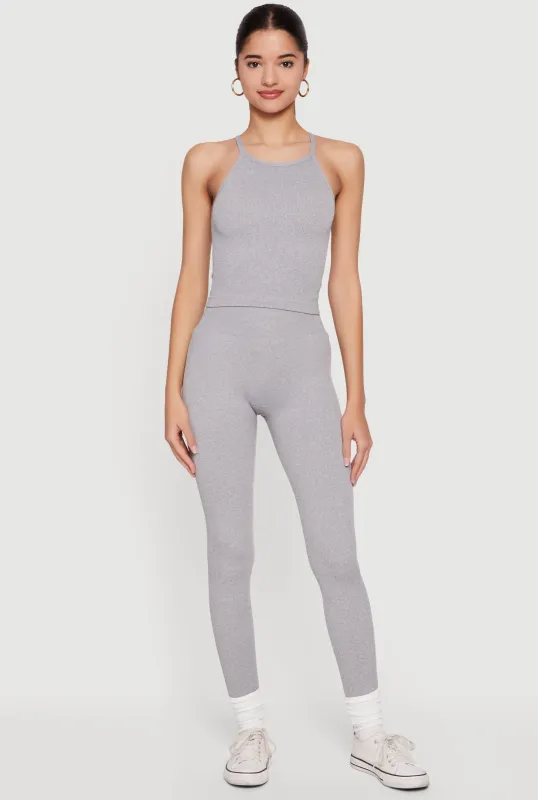 High Neck Racerback Tank Top and Leggings Set sold by Rainbow