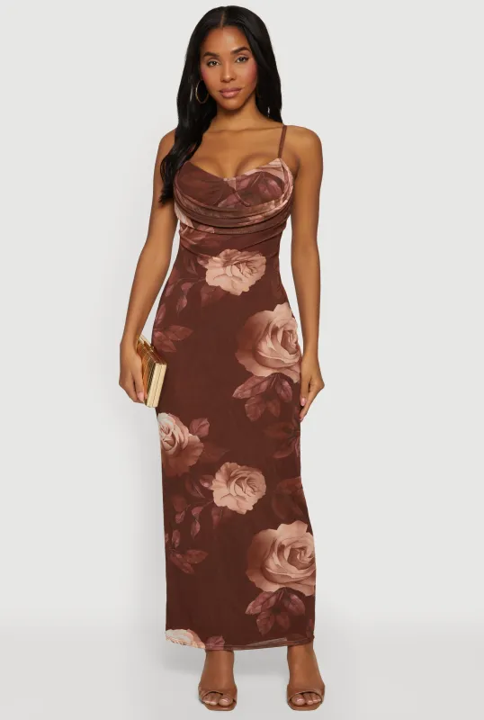 Keyhole Back Sweetheart Cowl Neck Floral Mesh Bustier Dress sold by Rainbow