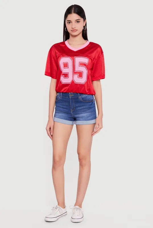 Almost Famous Cropped Bubble Hem Graphic Football Jersey made by Almost Famous