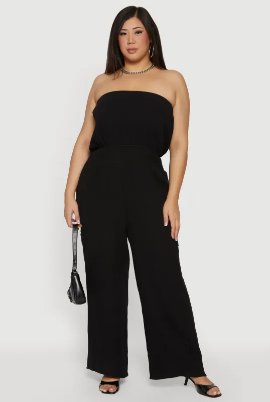 Plus Size Smock Waist Cargo Pocket Tube Jumpsuit sold by Rainbow