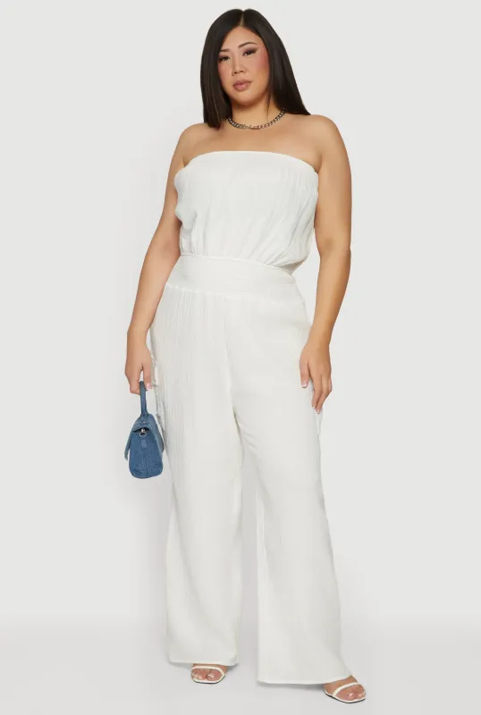 Plus Size Smock Waist Cargo Pocket Tube Jumpsuit sold by Rainbow