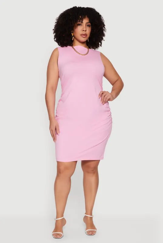 Plus Size Ruched Side Boat Neck Midi Dress sold by Rainbow