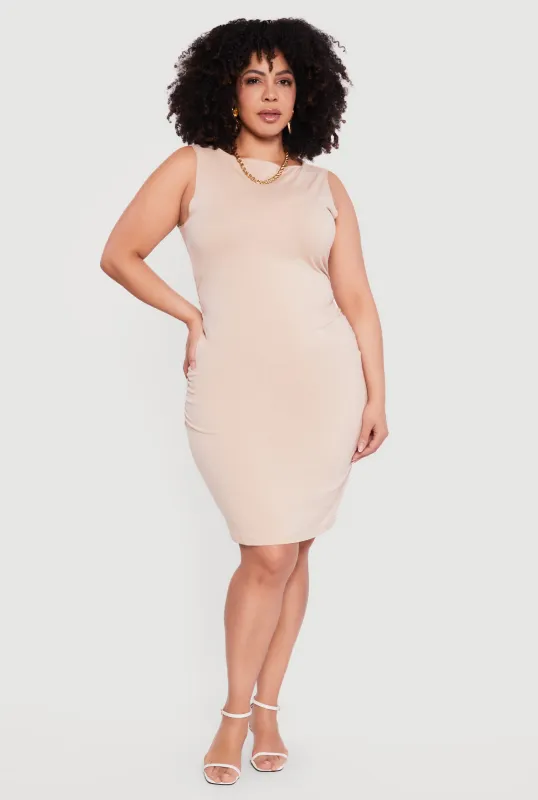 Plus Size Ruched Side Boat Neck Midi Dress sold by Rainbow