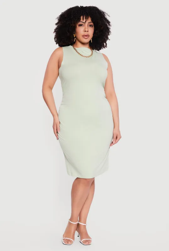 Plus Size Ruched Side Boat Neck Midi Dress sold by Rainbow