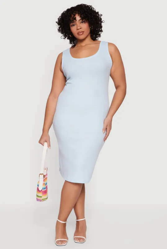 Plus Size Rib Knit Scoop Neck Tank Midi Dress sold by Rainbow