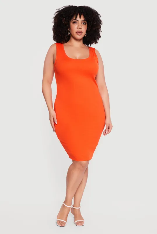 Plus Size Rib Knit Scoop Neck Tank Midi Dress sold by Rainbow
