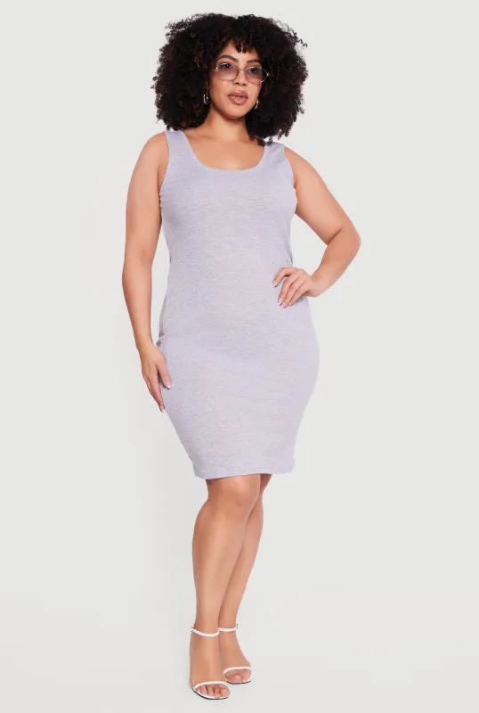 Plus Size Rib Knit Scoop Neck Tank Midi Dress sold by Rainbow