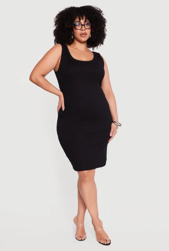 Plus Size Rib Knit Scoop Neck Tank Midi Dress sold by Rainbow