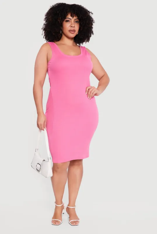 Plus Size Rib Knit Scoop Neck Tank Midi Dress sold by Rainbow