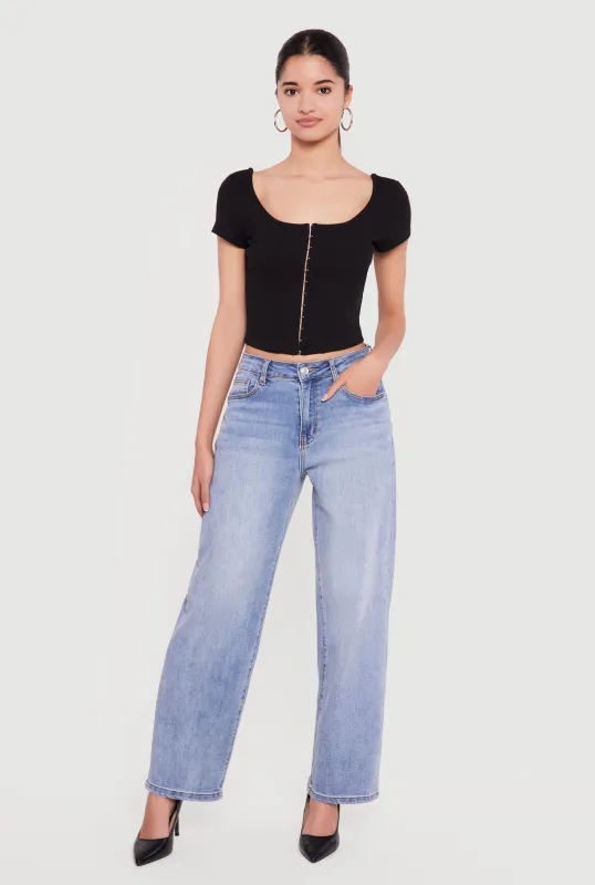 Rib Knit Hook and Eye Front Corset Crop Top sold by Rainbow