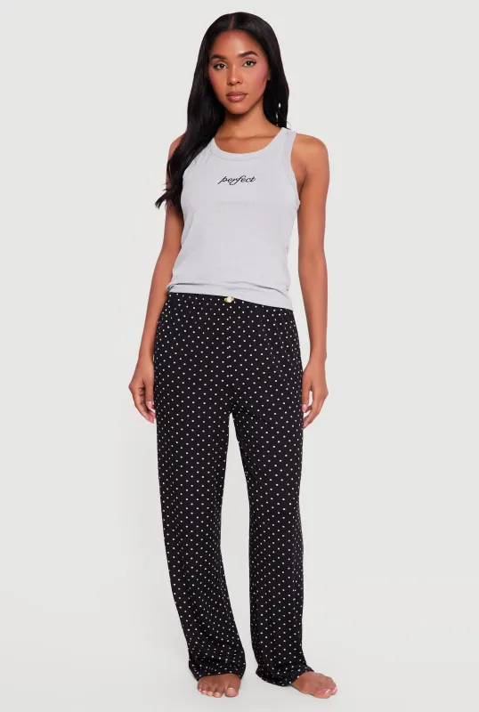 Perfect Graphic Rib Knit Pajama Top and Polka Dot Pants Set sold by Rainbow