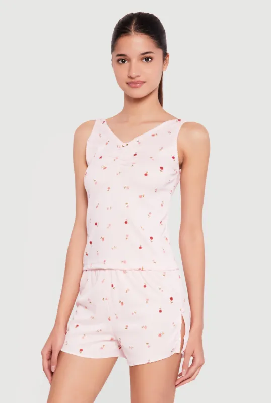 Floral Print Rib Knit Cropped Pajama Top and Shorts sold by Rainbow