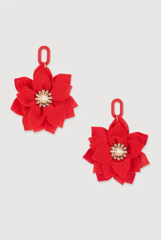 Faux Pearl Rhinestone Flower Drop Earrings sold by Rainbow