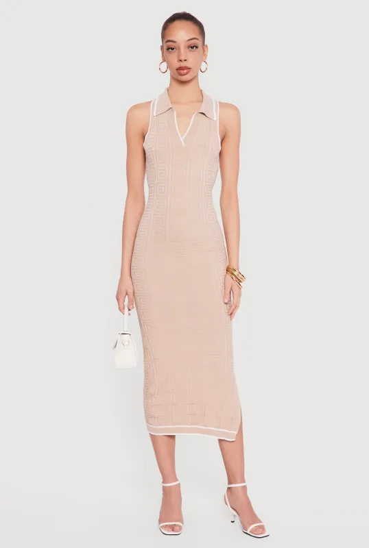 Geometric Patterned Side Slit Midi Sweater Dress sold by Rainbow