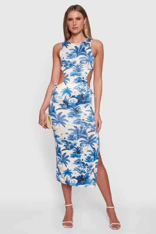 Palm Tree Tropical Print Side Cut Out Dress sold by Rainbow