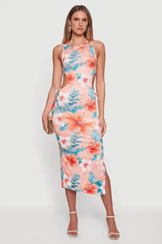 Floral Print Side Cut Out Dress sold by Rainbow